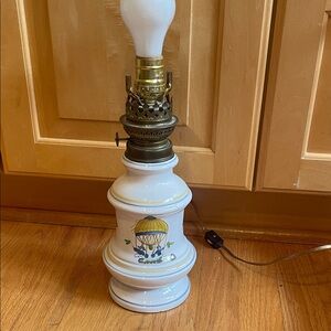 Vintage White Ceramic Lamp with Hot Air Balloon Design